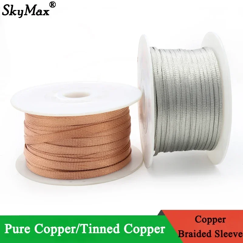 Cable Sleeve Braided - 2M/5M Tinned Plating Copper Braided Sleeve