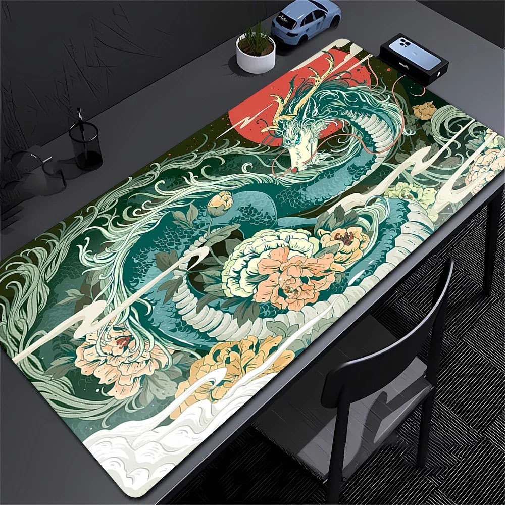 Gaming Accessories Pc Setup - Eastern Dragon Peony Flower Desk Mat