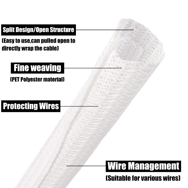 White PET Braided Expandable C - Cable Sleeve Braided review and price